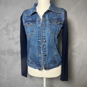 Zoey Beth Size M Denim Knit Jacket Hybrid Ribbed Indie Y2K Fitted